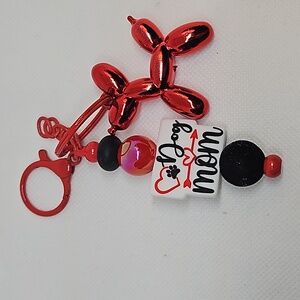 NWT Red and Black Dog Mom Bling & Beaded Keychain